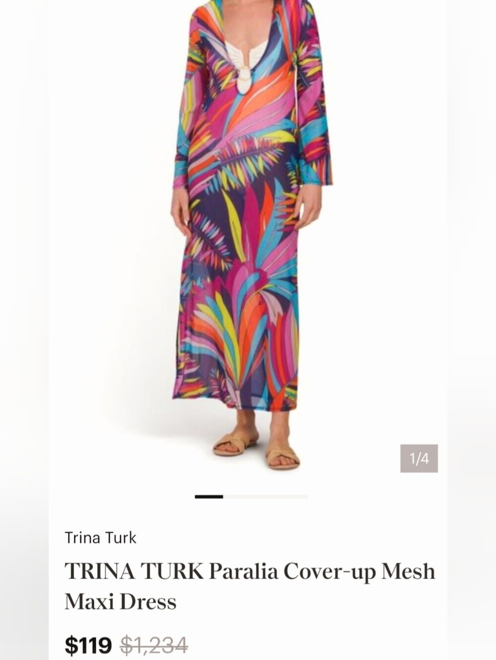 Trina Turk Maxi Sheer V-Neck Beach Dress in Multicolor NEW W TAG $178 Small - Picture 9 of 16